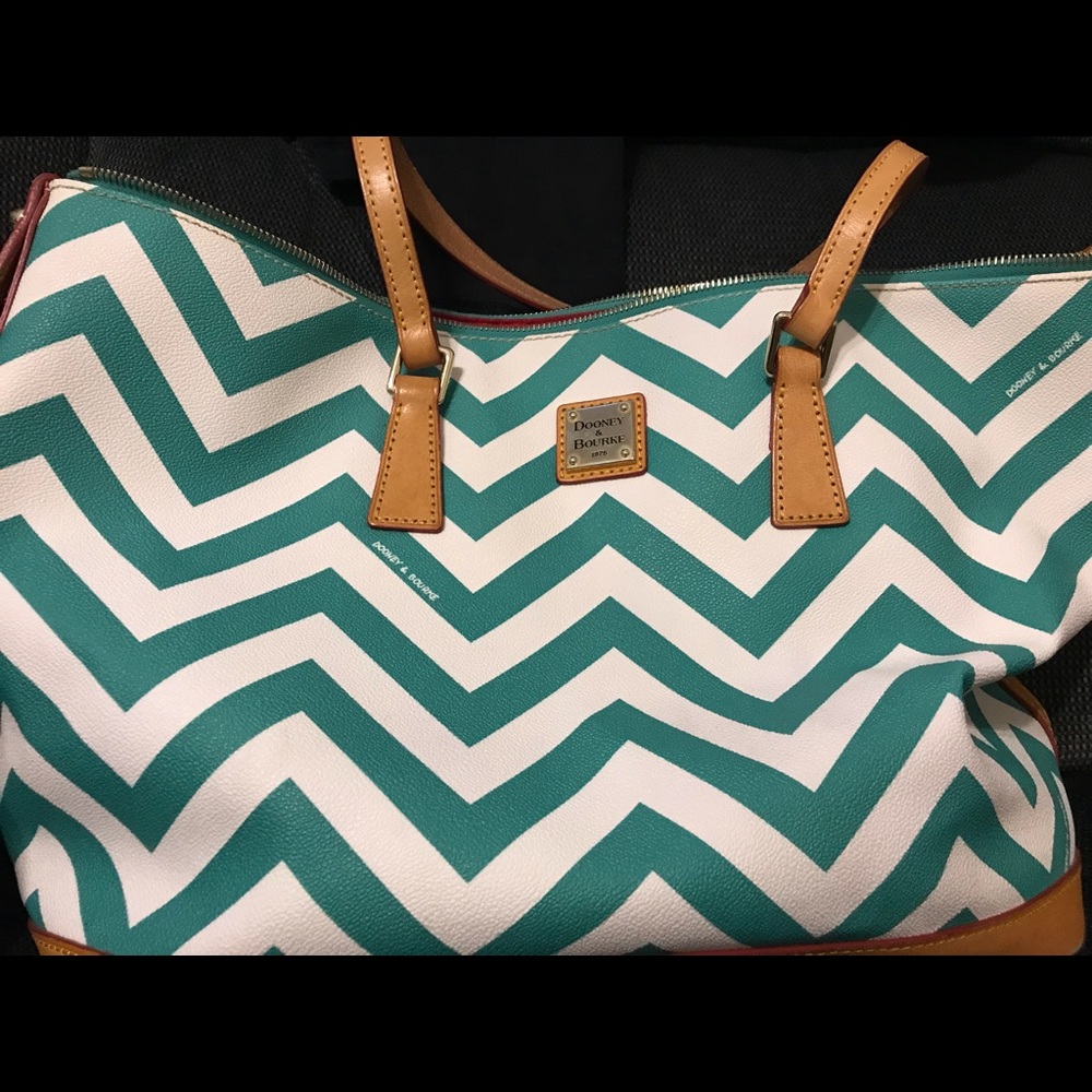 Dooney & Bourke Teal and White Chevron Shoulder Bag